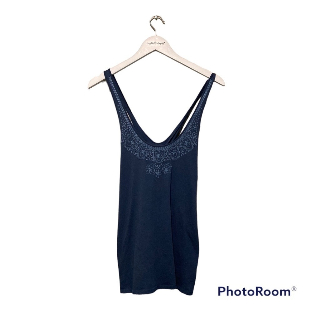 American Eagle blue crisscross back embroidered long tank | size medium
